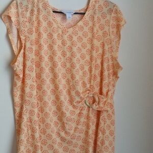 Liz Claiborne Blouse Women XL Orange and Cream Geometric Preppy Office Academia